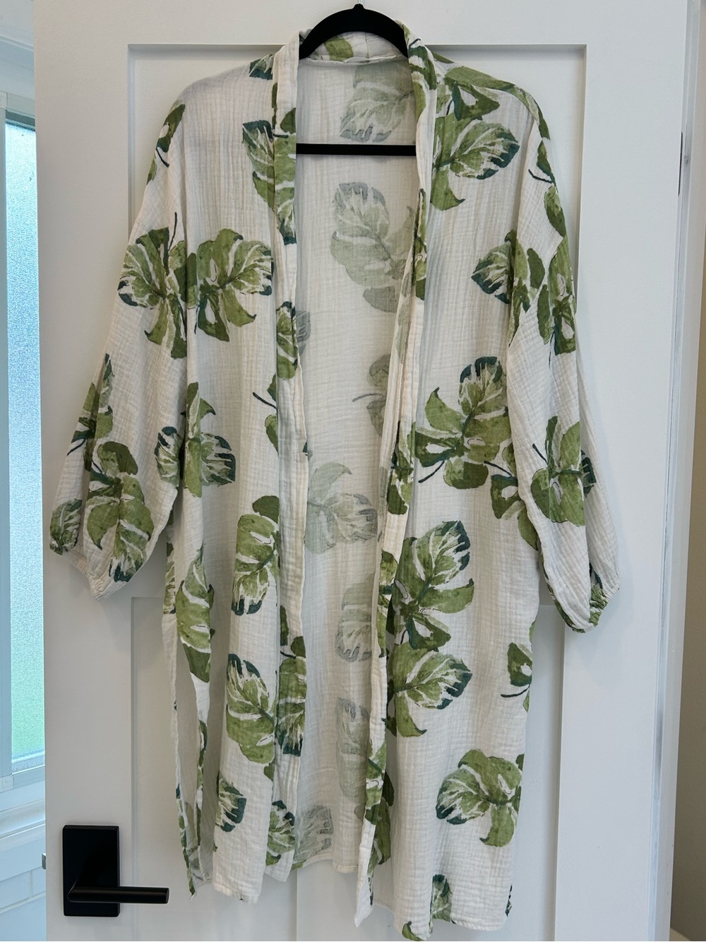 Lush Cream & Green Kimono Jacket with Open Front